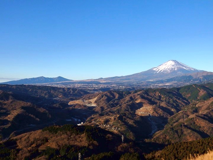 大野山から見た富士山、御殿場市街、愛鷹山